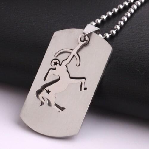 Square tags Constellation Sagittarius 316L Stainless Steel pendant necklaces bead chain for men women wholesale