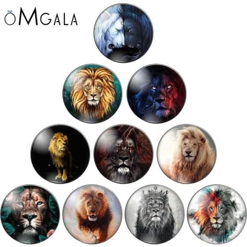 Lion Wild Animals King of the forest 10pcs 12mm/18mm/20mm/25mm Round photo glass cabochon demo flat back Making findings