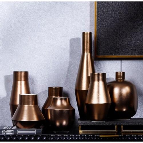 Modern Minimalist Ceramic Small Vase Northern European Gold Ornaments Living Room Flower Arrangement Dried Flower