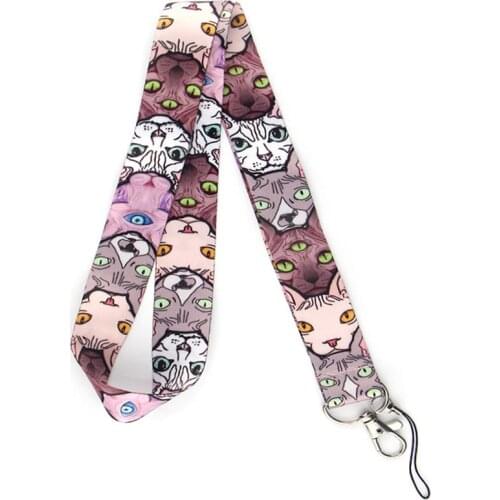 Cute Cartoon Cat Neck Strap Keychain Lanyard For Keys USB ID Card Badge Holder Mobile Phone Rope Necklace Keycord Webbing Ribbon