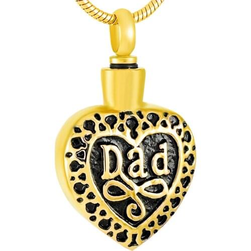 MJD8374 Dad In Heart Memorial Jewelry Necklace Urn Pendant Keepsake Cremation Necklace Stainless Steel Ash Lockets