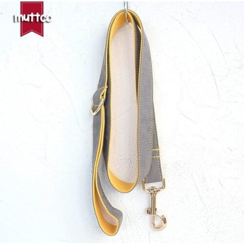 MUTTCO retailing self-design collar GRAY COVER YELLOW handmade poly satin and nylon grey and yellow leash UDC026J