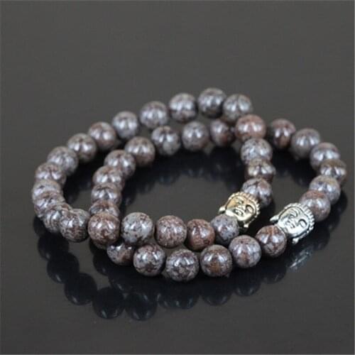 2pcs hot mercy buddha head men stretch bracelet natural red snowflake stone round beads charm bracelet for women
