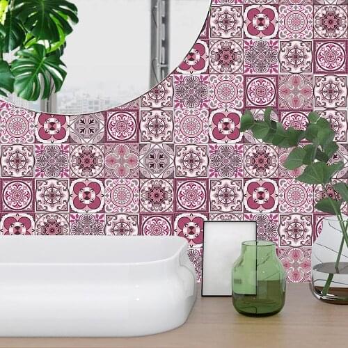 Portuguese Style Pink Strip Tiles Wall Stickers Tables Kitchen Ceramics Decoration Wallpaper Peel & Stick Waterproof Art Mural