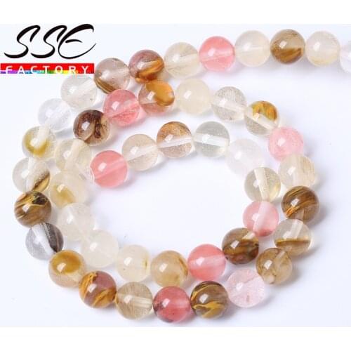 Natural Watermelon Stone Tourmaline Beads Jades Crystal Round Loose Beads 15"Strand 4 6 8 10 12mm for Jewelry Making Bracelet
