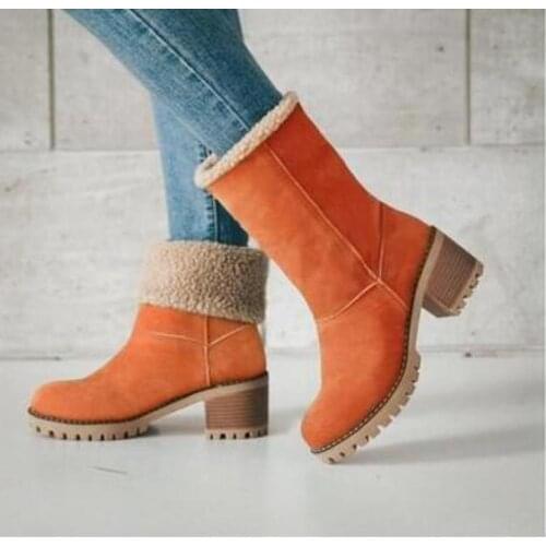 2021 New Winter Zipper Snow Boots Women Shoes Ankle Boots Shoes Wood Grain Square Heel Woman Ladies