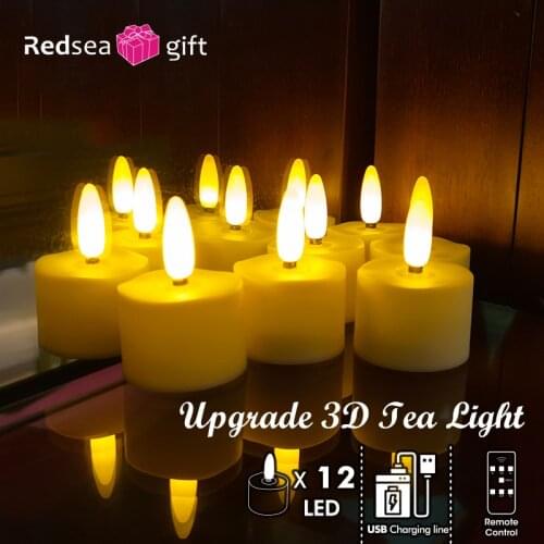 New Flameless Candles - 12 Rechargeable LED Flickering Tea Lights Comes With Charging Line, No Battery Needed