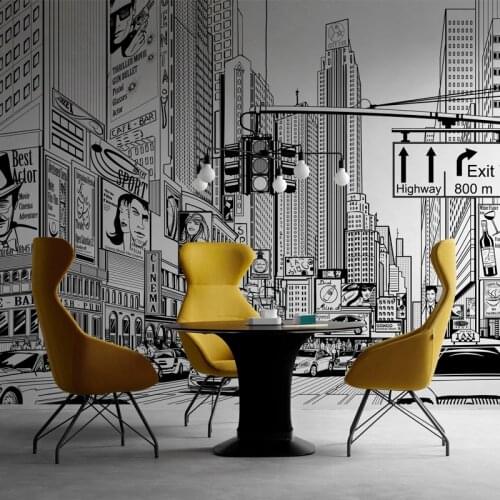 Urban wallpaper simple Nordic living room wallpaper black and white fashion decoration Architectural frescoes