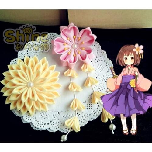 Hand made hairpin cotton cloth hair clip barrettes Japanese style anime Kimono cosplay accessories free shipping sakura tassels