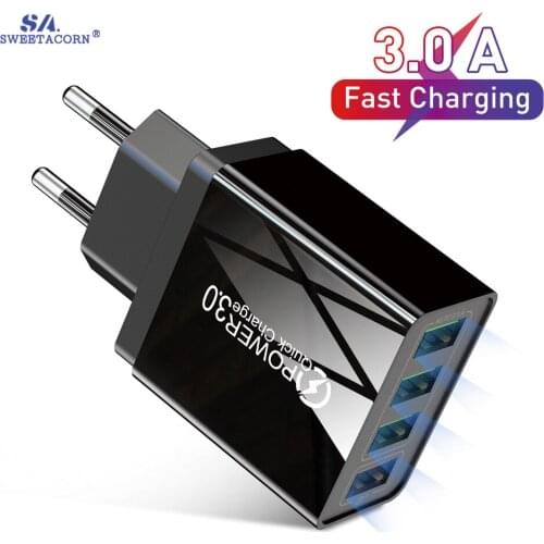 EU/US/UK Quick Charger 3.0 USB Charger 4 Ports 48W Fast Charging Wall Charger Adapter For Samsung Xiaomi Mobile Phone Charger