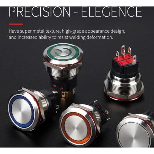 WD 25mm Ring Symbol style light 5A Waterproof Metal Push Button Switch