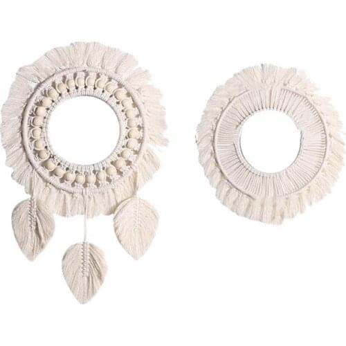 2Pcs Boho Wall Hanging Mirror Macrame Mirror Wall Boho Home Decor for Apartment Living Room Bedroom Baby Nursery Dorm