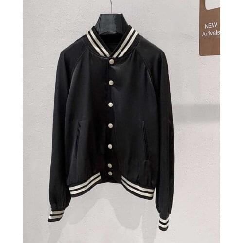 Black 2021 Womens Casual Bomber Jacket Long Sleeve Single Breasted Baseball Jacket Back Letter Gothic Jackets