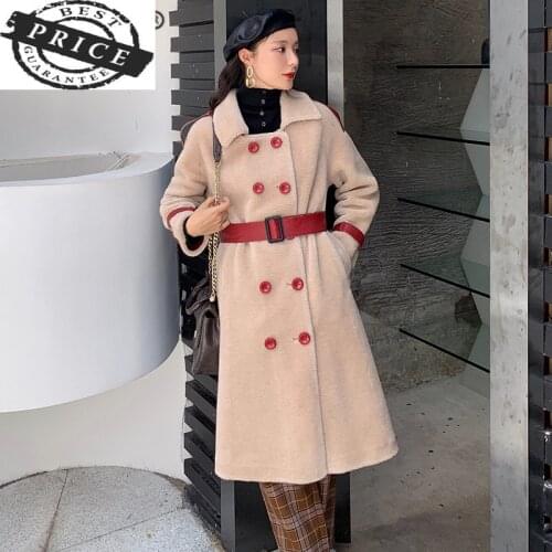 Jacket 100% Wool Women Winter Real Fur Coat Female Clothes 2021 Korean Long Sheep Shearing Jacket Vintage Fur Tops LW2121