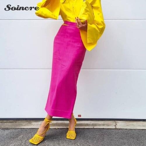 Elegant Ladies Long Skirt Women Sexy Hollow Out High Waist Back Slit Linen Skirts Chic Office 2021 Autumn Street Casual Red