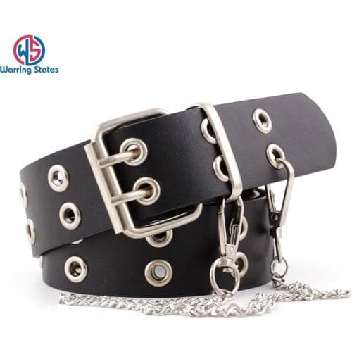 Woman Belt Faux Leather Buckle Belt New Punk Wind Jeans Fashion Individual Decorative with Chain Woman Belt