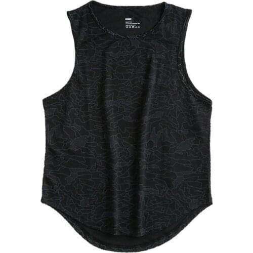 Hot Sales Print Sleeveless Men Vest Sweat Absorbing O Neck Arc Hem Fitness Vest Top