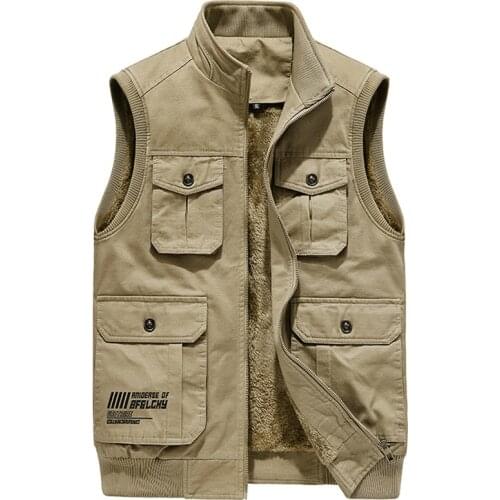 Winter Mens Sleeveless Jacket Fleece Mens Vest Warm Unloading Military Many Pocket Tactical Coat Male Autumn Fur Waistcoat Men