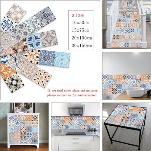 10/15/20/30cm Retro Pattern Strip Tile Sticker Furniture Kitchen Home Decor Surface Gloss Film Wallpaper Peel & Stick Wall Decal