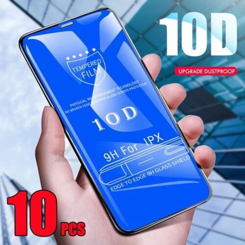 10pcs 10D Tempered Glass Full Glue Cover Protective Screen Protector Film For iPhone 12 Mini 11 Pro Max XS XR X 8 7 6 Plus SE