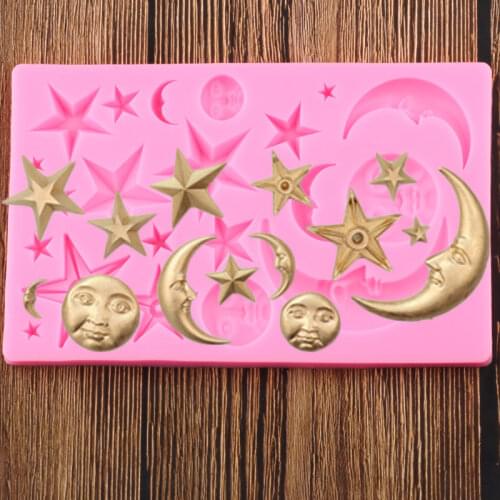 3D Moon Star Sun Silicone Molds Cupcake Topper Fondant Cake Decorating Tools Polymer Clay Candy Chocolate Gumpaste Moulds