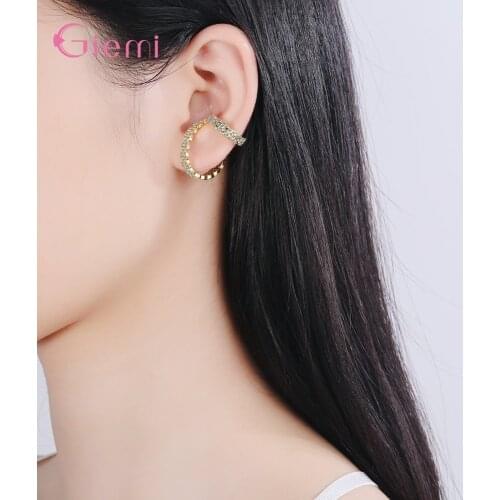 Luxury Gold Clip On Crystal Earrings For Women Girls Wedding 925 Sterling Silver Fashion Jewelry Valentines Day Gift