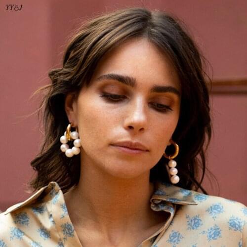 Real big pearl asymmetric earrings for women stainless steel hoop earrings bohemia summer outer banks jewelry wholesale items