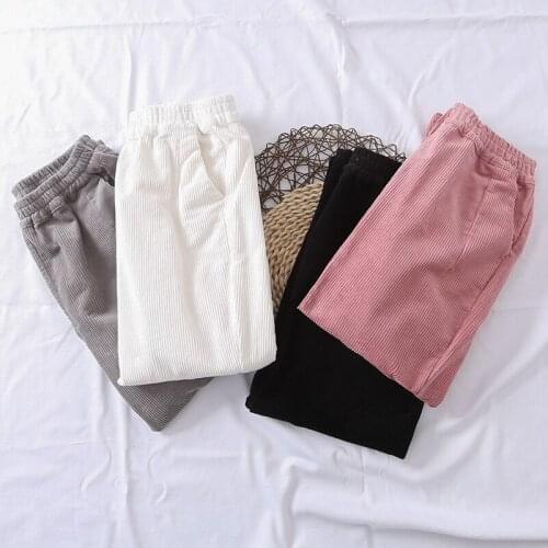 White Thicken Women Corduroy Pants 2019 Autumn and Winter Plus Size Female Casual Loose Harem pants women