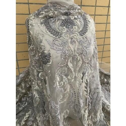 Beaded lace fabric Top grade embroidered lace fabric Fashionable L-108887 for wedding dress