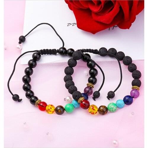2019 New seven Chakra bracelet hand-woven volcanic stone mens yoga tiger eye bracelet 100pcs/lot dhl free shipping