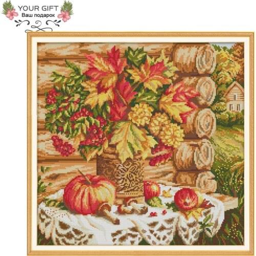 Your Gift J451 14CT 11CT Counted and Stamped Home Decor A Harvest Of Autumn Flowers Embroidery Cross Stitch kits