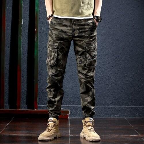 Fashion Streetwear Men Jeans Multi Pockets Casual Cargo Pants For Men Military Camouflage Ankle Banded Trousers Hip Hop Joggers