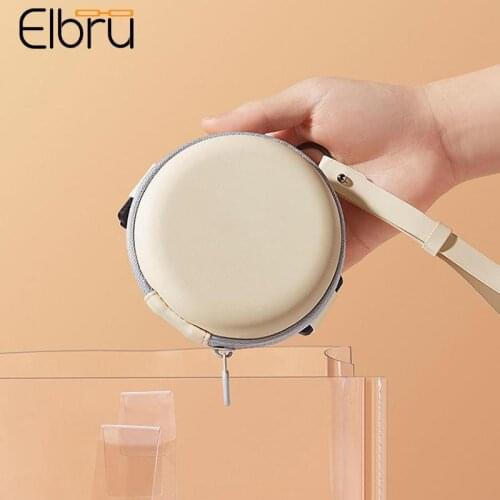 Elbru Folding Glasses Case Round Storage Bag Leather Zipper Pouch Outdoor Travel Sunglasses Reading Glasses Small Storage Bag