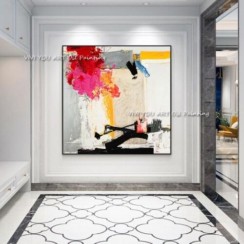 Painted By Skill Artist 100% Handmade New Large Pink Oil Painting Modern Abstract Gold Wall Picture Living Room Home Decor