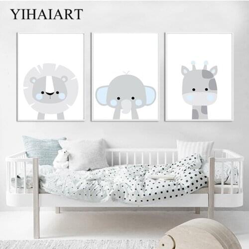 Cute Cartoon Animal Lion Giraffe Canvas Art Print Nordic Kids Nursery Poster Wall Painting Child Boys Bedroom Decoration Picture