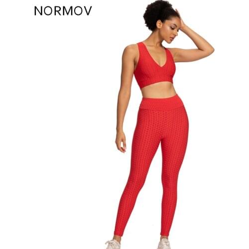 NORMOV Two Piece Set Seamless Women Running Sets Top And Anti Cellulite High Waist Leggings Push Up Sportswear Yoga Suits