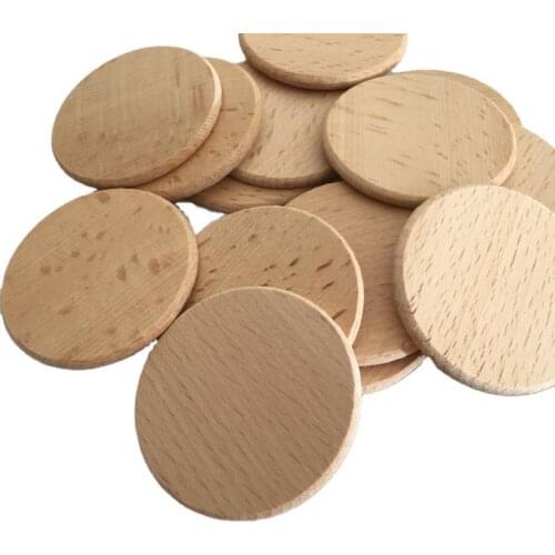 100pcs 25-60mm Round Wooden Pieces Ornament Unfinished Wooden Pieces Wood Cutouts Slices for House, Garden, Home DIY Art Craft