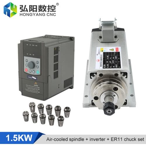 1.5KW Square Air-Cooled Spindle Motor Flash + 1.5kw VFD Inverter + 1 Set ER11 Collet CNC Milling Machine Engraving Milling Kit