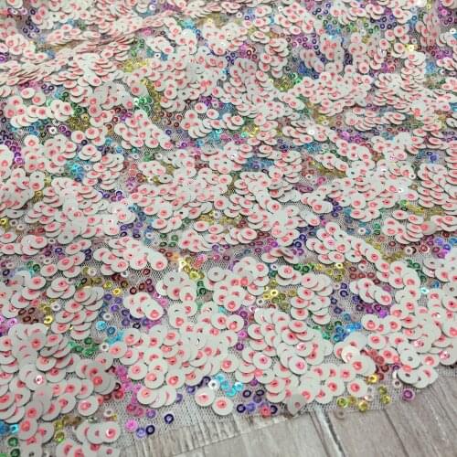 LASUI 3 colors High Quality 3mm+6mm sequins mesh lace fabric diy Evening dress clothing Party dress dance costumes fabric W0047