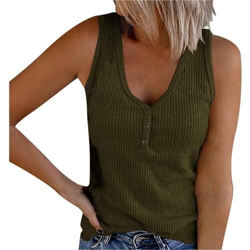 Summer Tshirt Women V-neck undershirt sleeveless button-down casual Fashion undershirt shirt Solid Color T-shirts ropa de mujer
