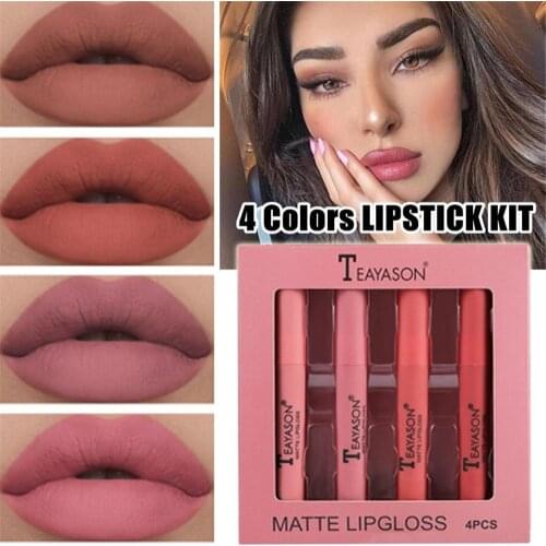 4Pcs/Set Matte Velvet Sexy Lipgloss Set Cosmetic Lip Tint Waterproof Long Lasting Lip Stick Moisturizer Liquid Lipstick Makeup