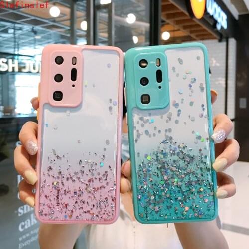 Cute Glitter Crystal Candy Color Gradient Phone Case For huawei P40 Pro mate 30 Pro Nova 7 7SE 7P Clear TPU Cover Back Case