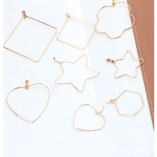 Min order 30pcs/lot cartoon geometry star/heart/floral shape copper Hollow floating locket charms diy earrings pendant accessory