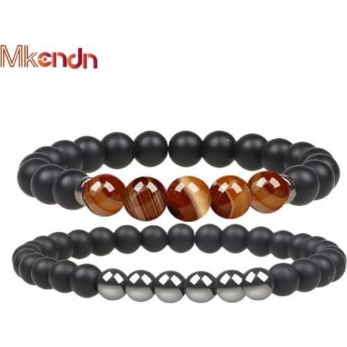 MKENDN Hot 2Pcs/Set Bead Bracelet Beaded Black Mantra Prayer Beads Buddha Bracelet for Men Women Pulseras Masculina