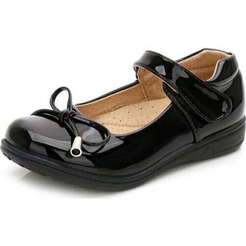 Girl fashion Black white Patent leather shoes child New Bright leather Dress princess Bowknot shoes Baby comfort flat shoes