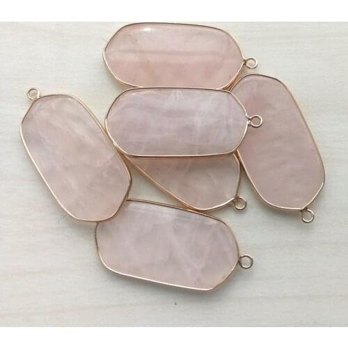 Fashion natural rose quartzs pendants Connector for Bracelets necklaces Jewelry Making 12pcs/lot wholesale free shipping