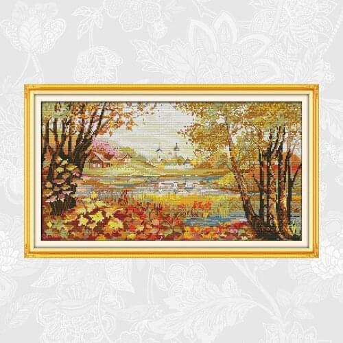 Beautiful view of lake Cross-stitch Kits DMC Threads Count Print on Canvas 11CT 14CT Embroidery DIY Handmade Needlework Crafts