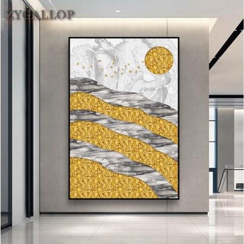 Nordic Abstract Mountain Landscape Wall Art Golden Sun Canvas Painting Modern Art Poster Print Wall Pictures for Living Room