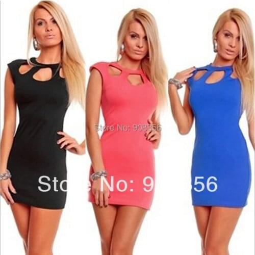 2017 New Fashion Women Sexy Elegant Mini Party Dress Bodycon Bandage Dress Blue Pink Black Sleevelss Sexy Club Dress C0512