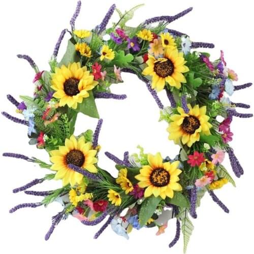 Fall Sunflower Lavender Wreath for Front Door Wall Windows Wedding Party Farmhouse Home Christmas Thanksgiving Decor-ABUX